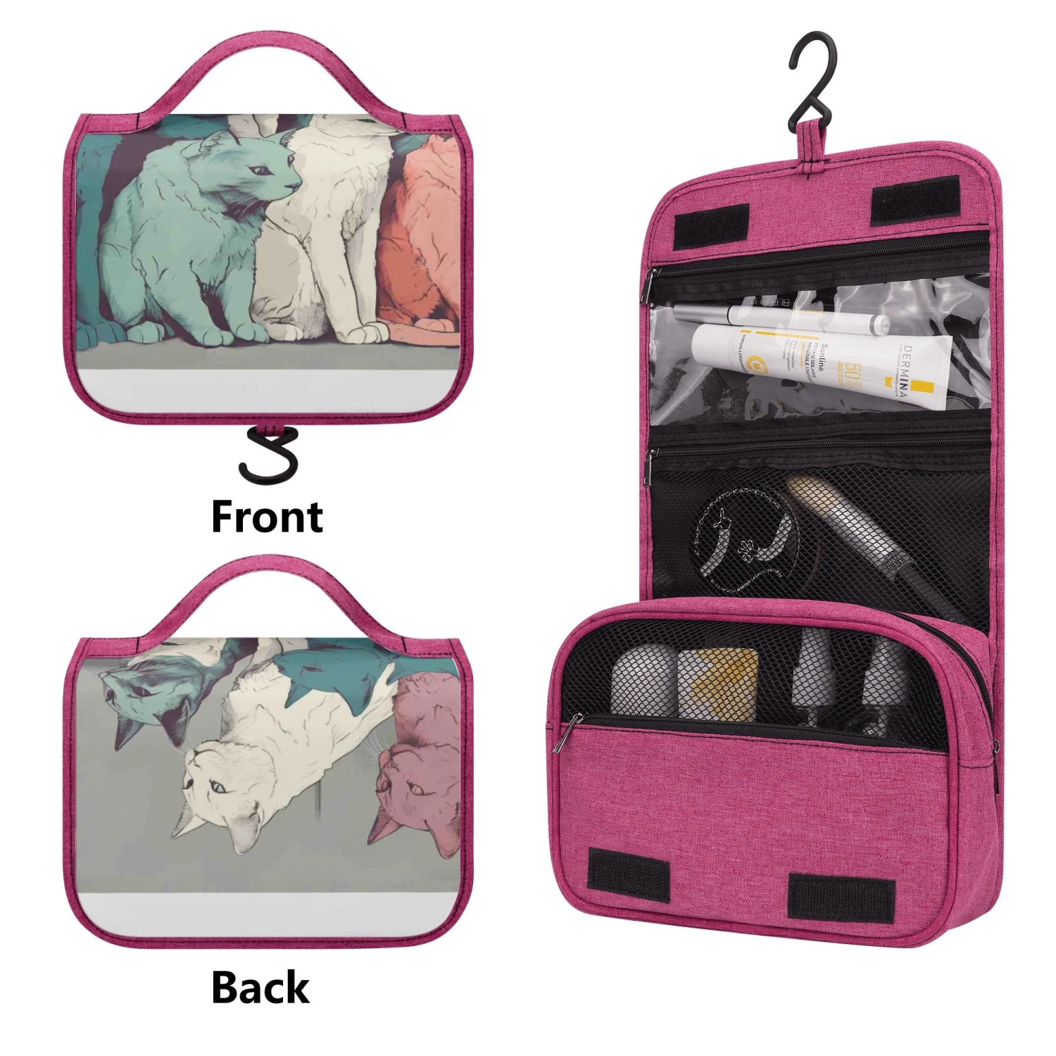 Cat Print Toiletry Cosmetic Travel Bag 3 Cat Print Toiletry Cosmetic Travel Bag - Image 3