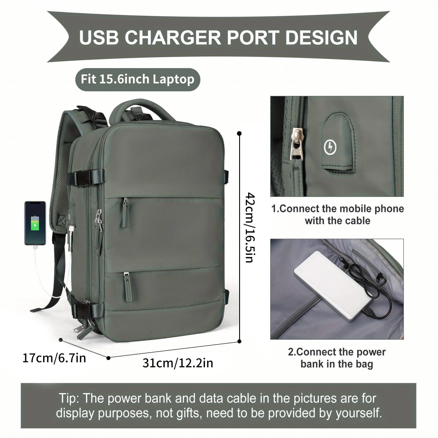 Large Travel Backpack, Waterproof Carry On Backpack, Hiking Backpack, Outdoor Sports Rucksack Portable Luggage Backpack With USB Charging Port Shoes Compartment, School Bag Fit 14 Inch To 17 Inch Laptops 11 Large Travel Backpack, Waterproof Carry On Backpack, Hiking Backpack, Outdoor Sports Rucksack Portable Luggage Backpack With USB Charging Port Shoes Compartment, School Bag Fit 14 Inch To 17 Inch Laptops - Image 11