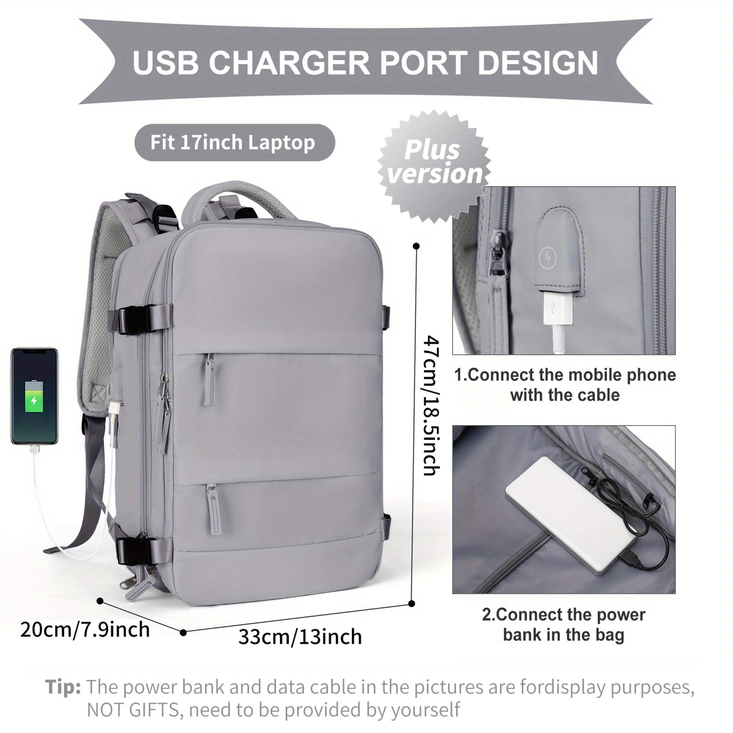 Large Travel Backpack, Waterproof Carry On Backpack, Hiking Backpack, Outdoor Sports Rucksack Portable Luggage Backpack With USB Charging Port Shoes Compartment, School Bag Fit 14 Inch To 17 Inch Laptops 18 Large Travel Backpack, Waterproof Carry On Backpack, Hiking Backpack, Outdoor Sports Rucksack Portable Luggage Backpack With USB Charging Port Shoes Compartment, School Bag Fit 14 Inch To 17 Inch Laptops - Image 18