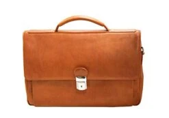 Mancini Triple Compartment Flap 15" Laptop/Tablet Briefcase In Cognac