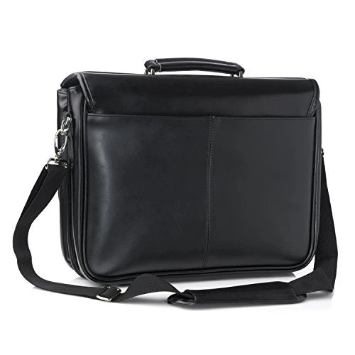 Alpine Swiss Leather Briefcase Dressy Double Buckle Flap-Over Black 5 Alpine Swiss Leather Briefcase Dressy Double Buckle Flap-Over Black - Image 5