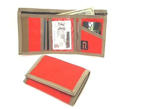 RFID Nylon Trifold Hook And Loop Wallet. W/Inside ID Window. Made In USA (Bright Orange With Coyote Brown Trim) 2 RFID Nylon Trifold Hook And Loop Wallet. W/Inside ID Window. Made In USA (Bright Orange With Coyote Brown Trim) - Image 2