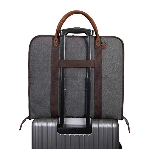 Carry On Garment Bag For Business Travel S-ZONE Canvas Leather Men Suit Cover 5 Carry On Garment Bag For Business Travel S-ZONE Canvas Leather Men Suit Cover - Image 5