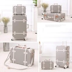 Unitravel Vintage Suitcase Set 26 Inch PU Leather Spinner Luggage With 12 Inch Train Bag For Women (Light Gray) 13 Unitravel Vintage Suitcase Set 26 Inch PU Leather Spinner Luggage With 12 Inch Train Bag For Women (Light Gray) -Luggage Factory 413uaV2tQOL