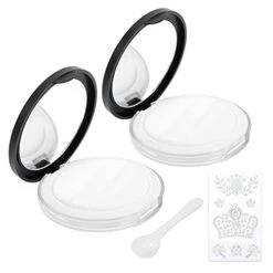 Empty Face Powder Compact With Puff-C.RAN Fire 0.17 Oz Portable Powder Puff And Container , Travel Powder Container With Mirror And Elasticated Net Sifter (2pcs,black)