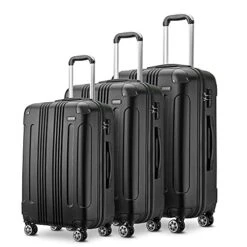 JOYWAY Luggage 3 Piece Set Suitcase Lightweight Hardshell TSA Lock Spinner (black)