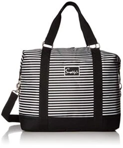 Travel Weekender Overnight Carry-on Shoulder Duffel Tote Bag (8" X 12" X 16 (Large), Black & White Stripes)