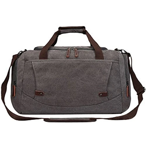 Canvas Duffel Bag, Vintage Canvas Weekender Bag Travel Bag Sports Duffel With Shoulder Strap Gray 2 Canvas Duffel Bag, Vintage Canvas Weekender Bag Travel Bag Sports Duffel With Shoulder Strap Gray - Image 2