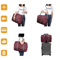 Wandf Foldable Travel Duffel Bag Luggage Sports Gym Water Resistant Nylon (Wine Red 2019) -Luggage Factory 41CcQORorSL
