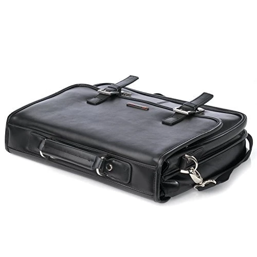 Alpine Swiss Leather Briefcase Dressy Double Buckle Flap-Over Black 9 Alpine Swiss Leather Briefcase Dressy Double Buckle Flap-Over Black - Image 9