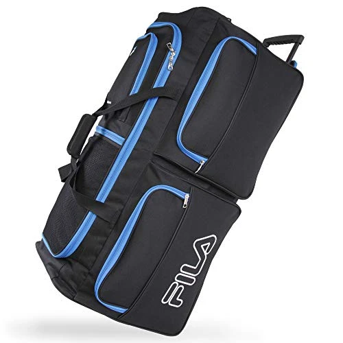 Fila 7-Pocket Large Rolling Duffel Bag, Black/Blue, One Size 1 Fila 7-Pocket Large Rolling Duffel Bag, Black/Blue, One Size