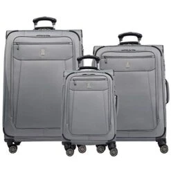 Travelpro Skywalk Limited 3 Piece Spinner Suitcase Set - Softside Expandable Travel Luggage With Spinning Wheels – Carry On & Checked Bags, Grey