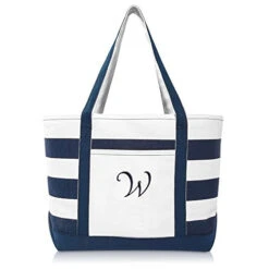 DALIX Premium Beach Bags Striped Navy Blue Zippered Tote Bag Monogrammed W -Luggage Factory 41FcIpmP4GL