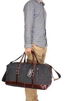 Iblue Vinatge Leather Weekender Travel Bag Mens Duffel Bag Canvas B003(Xl 21'', Grey) -Luggage Factory 41Giw3NSrYL