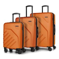 Bugatti Swiss Mobility - LGA Collection - 3 Piece Luggage Set, Lightweight And Resistant Hardside Equipped With Double 360 Degree Spinner Wheels - Made Of ABS Material - Orange