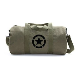Army Force Gear WWII Military Jeep Invasion Star Duffel Shoulder Bag - Olive & Black, Medium