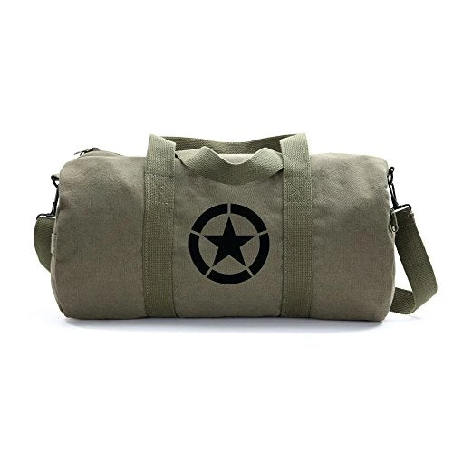 Army Force Gear WWII Military Jeep Invasion Star Duffel Shoulder Bag - Olive & Black, Medium 2 Army Force Gear WWII Military Jeep Invasion Star Duffel Shoulder Bag - Olive & Black, Medium - Image 2