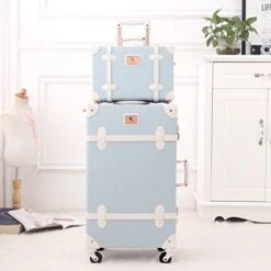 UNIWALKER Retro Luggage Set 20 Inch Women Cute Suitcase With 12 Inch Carry On Handbag (Embossed Blue) 13 UNIWALKER Retro Luggage Set 20 Inch Women Cute Suitcase With 12 Inch Carry On Handbag (Embossed Blue) -Luggage Factory 41Lal hfOqL