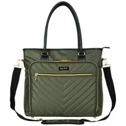 Kenneth Cole Reaction Chelsea Chevron 15" Laptop & Tablet Business Tote W/Removable Shoulder Strap, Olive, Laptop