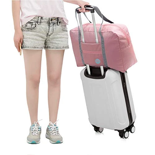 WANDF Foldable Travel Duffel Bag Luggage Sports Gym Water Resistant Nylon (Coral Pink) 5 WANDF Foldable Travel Duffel Bag Luggage Sports Gym Water Resistant Nylon (Coral Pink) - Image 5