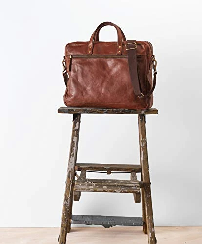 Fossil Men's Haskel Leather Double Zip Briefcase Messenger Laptop Bag, Cognac 5 Fossil Men's Haskel Leather Double Zip Briefcase Messenger Laptop Bag, Cognac - Image 5