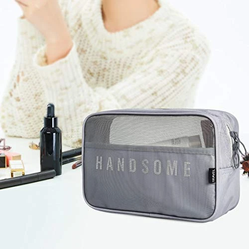 3 Set Large Capacity Makeup Bags Cosmetic Pouch Bags Toiletry Bag For Women Men,Assorted Size Mesh Breathable Toiletry Bag Makeup Brush Bags Travel Kit (Gray) 2 3 Set Large Capacity Makeup Bags Cosmetic Pouch Bags Toiletry Bag For Women Men,Assorted Size Mesh Breathable Toiletry Bag Makeup Brush Bags Travel Kit (Gray) - Image 2