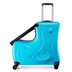 N/A AO WEI LA OW Duffel Bag For Kids Ride-On Suitcase Carry-On Luggage With Wheels Fits To Kids Aged 6-12 Years Old (Blue, 24 Inch).