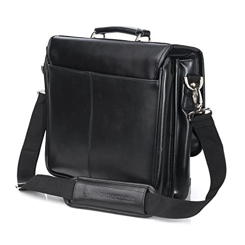 Alpine Swiss Leather Briefcase Dressy Double Buckle Flap-Over Black 6 Alpine Swiss Leather Briefcase Dressy Double Buckle Flap-Over Black - Image 6