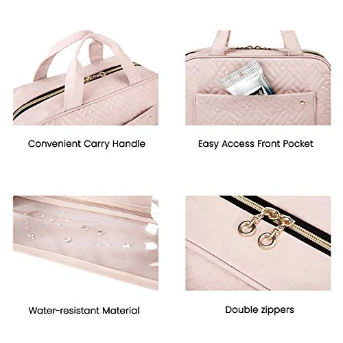 BAGSMART Toiletry Bag Travel Bag With Hanging Hook, Water-resistant Makeup Cosmetic Bag Travel Organizer For Accessories, Shampoo, Full Sized Container, Toiletries, Soft Pink 2 BAGSMART Toiletry Bag Travel Bag With Hanging Hook, Water-resistant Makeup Cosmetic Bag Travel Organizer For Accessories, Shampoo, Full Sized Container, Toiletries, Soft Pink - Image 2