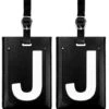 Personalized Leather Luggage Tags (Matching Set Of 2): High-Contrast Debossed Initial J – Flexible Custom Travel Tags W/Extra Address Cards & Privacy Flap To Protect Personal Information (2-pack, J)
