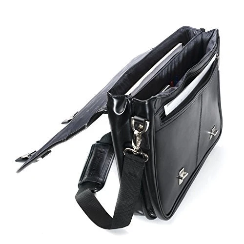 Alpine Swiss Leather Briefcase Dressy Double Buckle Flap-Over Black 4 Alpine Swiss Leather Briefcase Dressy Double Buckle Flap-Over Black - Image 4