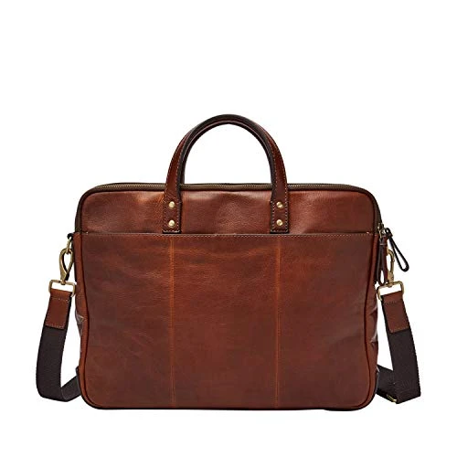 Fossil Men's Haskel Leather Double Zip Briefcase Messenger Laptop Bag, Cognac 7 Fossil Men's Haskel Leather Double Zip Briefcase Messenger Laptop Bag, Cognac - Image 7