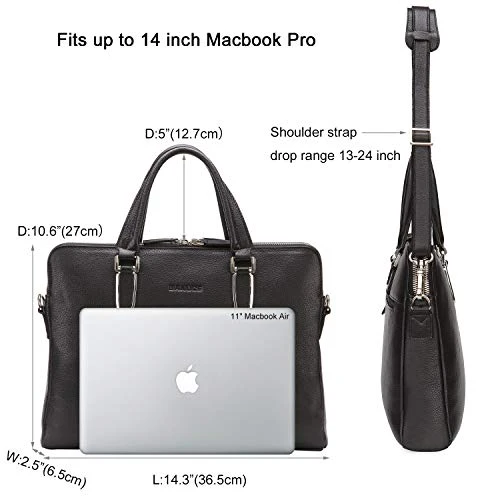 Banuce Black Soft Genuine Leather Briefcase For Women Men Business Work 14" Laptop Messenger Bag 4 Banuce Black Soft Genuine Leather Briefcase For Women Men Business Work 14" Laptop Messenger Bag - Image 4