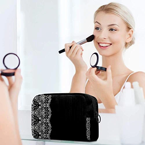 LORVIES Black And Lace Makeup Bag Toiletry Bag For Women Skincare Cosmetic Handy Pouch Zipper Handbag 2 LORVIES Black And Lace Makeup Bag Toiletry Bag For Women Skincare Cosmetic Handy Pouch Zipper Handbag - Image 2