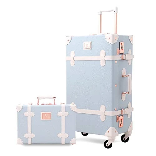 UNIWALKER Retro Luggage Set 20 Inch Women Cute Suitcase With 12 Inch Carry On Handbag (Embossed Blue) 1 UNIWALKER Retro Luggage Set 20 Inch Women Cute Suitcase With 12 Inch Carry On Handbag (Embossed Blue)
