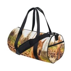 Duffel Bags Red Fur Squirrel With Autumn Forest Background Womens Gym Yoga Bag Small Fun Sports Bag