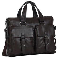 ABage Men's Leather Briefcase 14" Laptop Shoulder Classic Business Portfolio Brown -Luggage Factory 41 2BySCBdxXL
