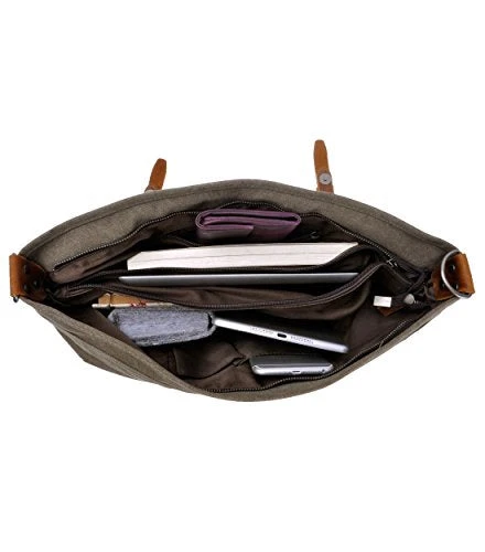 Canvas Messenger Bag Zlyc Leather Trim 15.6 Inch Laptop Bag Military Shoulder Bag Vintage Handbag 7 Canvas Messenger Bag Zlyc Leather Trim 15.6 Inch Laptop Bag Military Shoulder Bag Vintage Handbag - Image 7