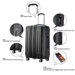 JOYWAY Luggage 3 Piece Set Suitcase Lightweight Hardshell TSA Lock Spinner (black) -Luggage Factory 41bRUXBvdgS
