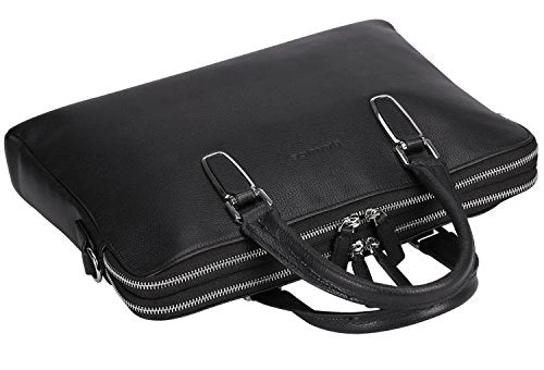 Banuce Black Soft Genuine Leather Briefcase For Women Men Business Work 14" Laptop Messenger Bag 6 Banuce Black Soft Genuine Leather Briefcase For Women Men Business Work 14" Laptop Messenger Bag - Image 6