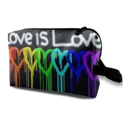 NiYoung Unisex Organizer Storage Bag Fashion Toiletry Pouch Makeup Bags Pencil Pen Case With Zipper (Rainbow Gay Pride Rainbow Heart Love Is Love)