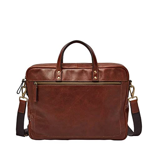 Fossil Men's Haskel Leather Double Zip Briefcase Messenger Laptop Bag, Cognac 1 Fossil Men's Haskel Leather Double Zip Briefcase Messenger Laptop Bag, Cognac