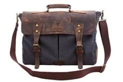 Devil Hunter Genuine Leather Vintage 18" Laptop Canvas Messenger Satchel Briefcase Bag Grey