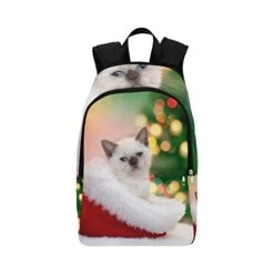 YPink Little Kitten Sitting In Santa Hat Against Fir TRE Casual Daypack Travel Bag College School Backpack For Mens And Women