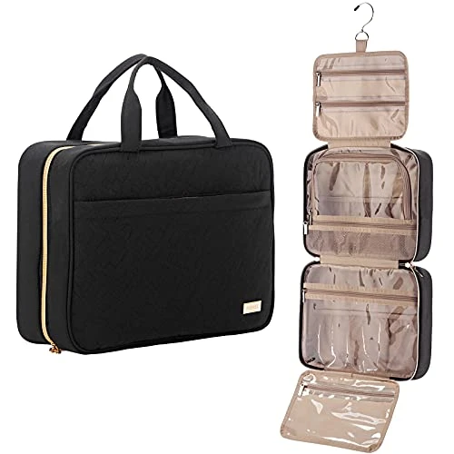 NISHEL Large Hanging Travel Toiletry Bag, Portable Makeup Organizer, Water Resistant Cosmetic Holder For Brushes Set, Full-Sized Shampoo, Conditioner, Accessories, Black 1 NISHEL Large Hanging Travel Toiletry Bag, Portable Makeup Organizer, Water Resistant Cosmetic Holder For Brushes Set, Full-Sized Shampoo, Conditioner, Accessories, Black