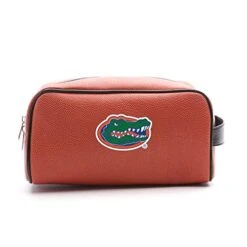 Zumer Sport Florida Gators Basketball Leather Travel Toiletry Kit Zippered Pouch Bag - Made From The Same Exact Materials As A Basketball - Orange