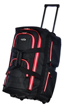 Olympia 22" 8 Pocket Rolling Duffel, Black+Red, One Size