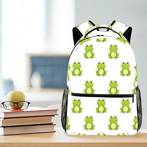 LORVIES Cute Cartoon Green Frogs Lightweight School Classic Backpack Travel Rucksack For Girls Women Kids Teens 2 LORVIES Cute Cartoon Green Frogs Lightweight School Classic Backpack Travel Rucksack For Girls Women Kids Teens - Image 2