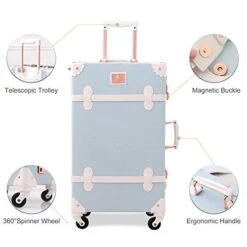 UNIWALKER Retro Luggage Set 20 Inch Women Cute Suitcase With 12 Inch Carry On Handbag (Embossed Blue) 12 UNIWALKER Retro Luggage Set 20 Inch Women Cute Suitcase With 12 Inch Carry On Handbag (Embossed Blue) -Luggage Factory 41kQ bbt5JL