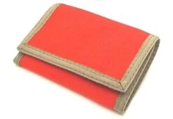 RFID Nylon Trifold Hook And Loop Wallet. W/Inside ID Window. Made In USA (Bright Orange With Coyote Brown Trim)